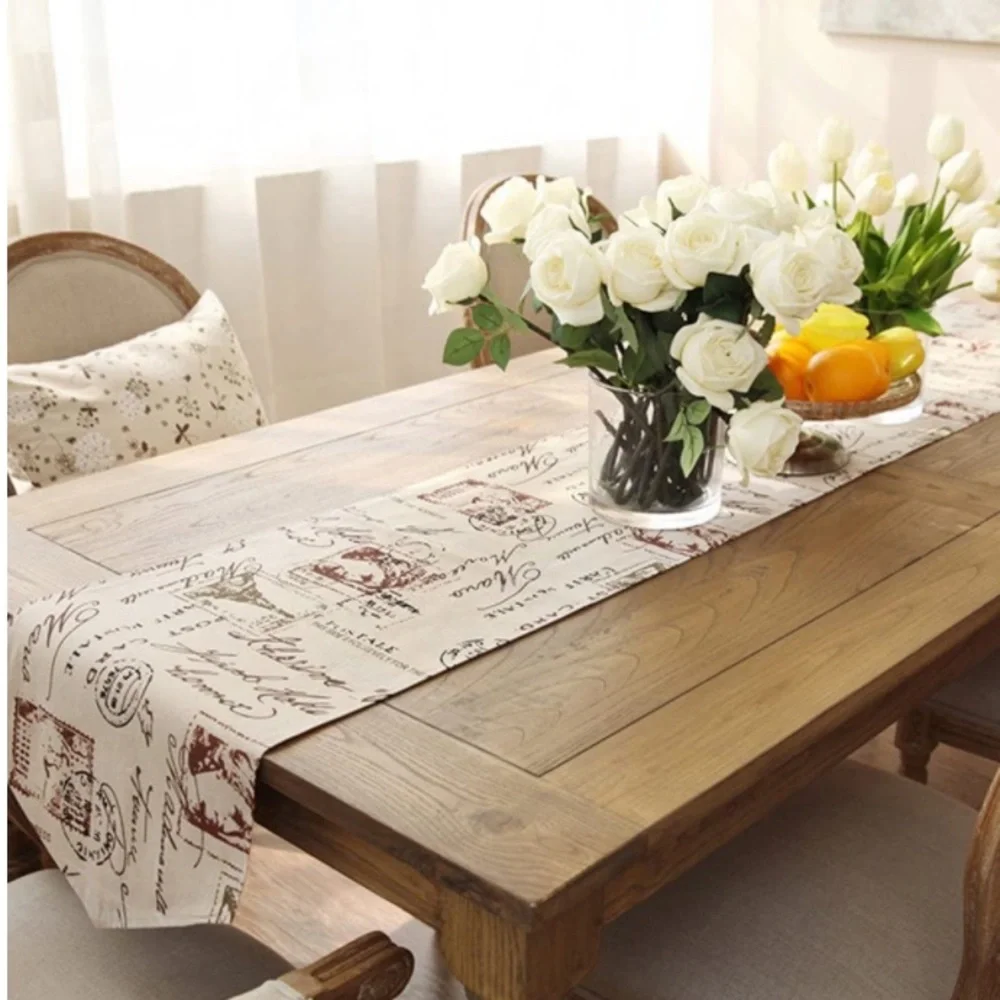 Classic Linen & Cotton Printed Natural Table Runner